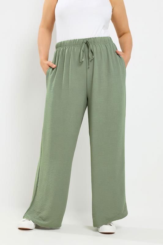  YOURS Curve Khaki Green Wide Leg Trousers