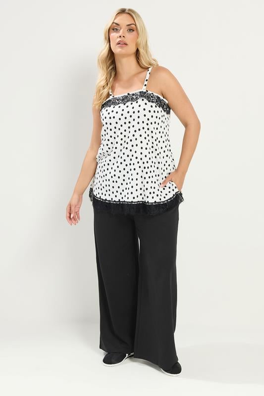 YOURS Plus Size Black Drawstring Wide Leg Joggers | Yours Clothing 1