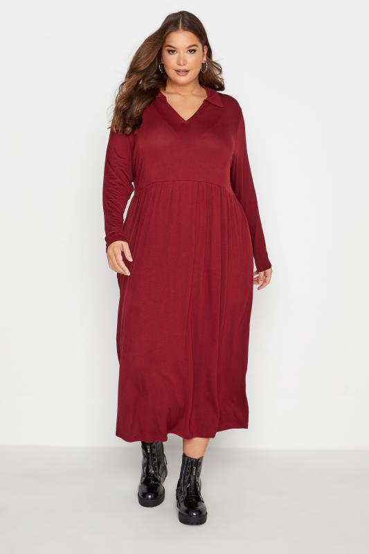 Plus Size  LIMITED COLLECTION Wine Red Rugby Collar Throw On Dress