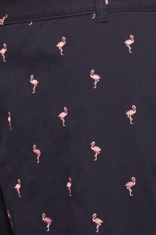 BadRhino Big & Tall Navy Blue Flamingo Embroidered Stretch Chino Shorts | BadRhino 3