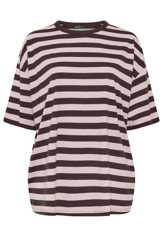 YOURS Plus Size Chocolate Brown & Pink Boxy T-Shirt | Yours Clothing 5