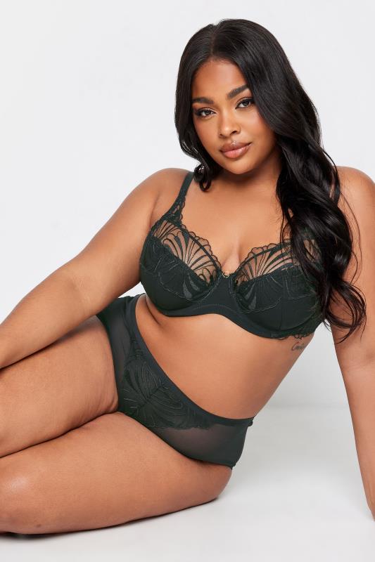 YOURS Plus Size 2 PACK Black & Green Leaf Embossed Non-Padded Bras | Yours Clothing 3