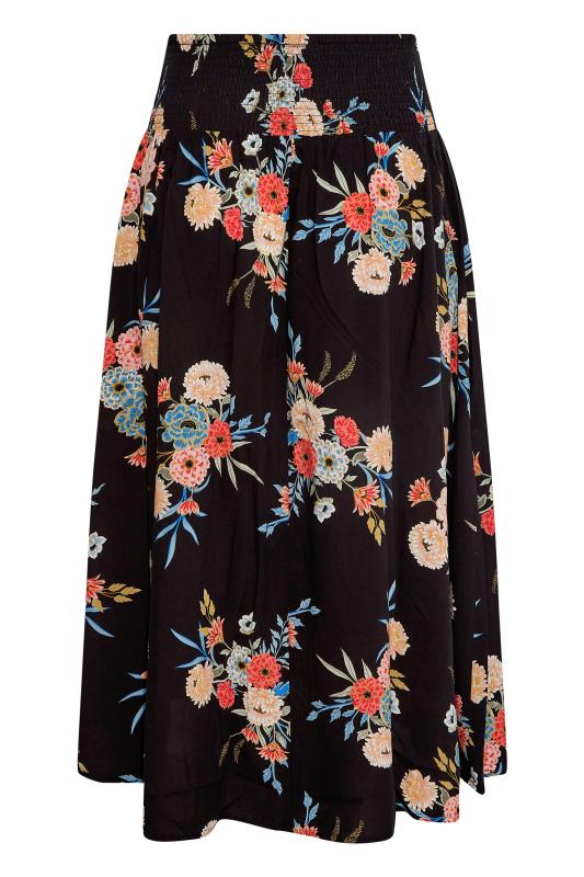 Curve Black Floral Shirred Waist Maxi Skirt_X.jpg