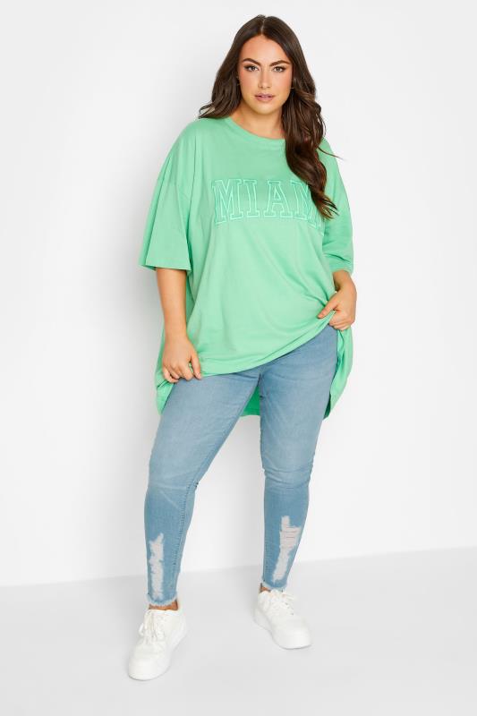 YOURS Plus Size Light Blue Distressed Hem GRACE Jeggings | Yours Clothing 2
