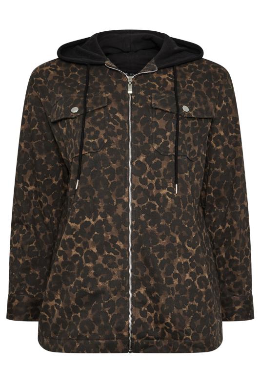 YOURS Plus Size Brown Leopard Print Hooded Shacket | Yours Clothing 6