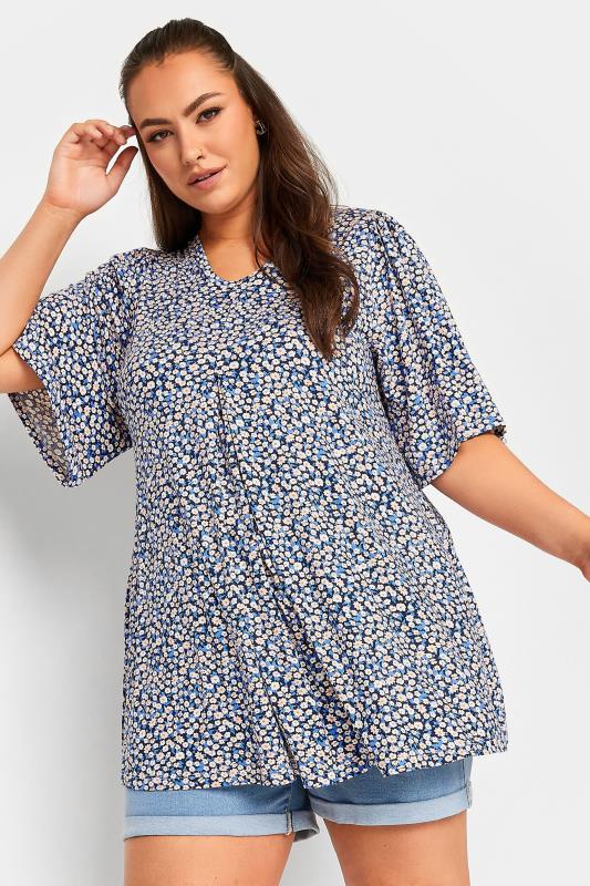 YOURS Curve Plus Size Navy Blue Floral Ditsy Print Top | Yours Clothing