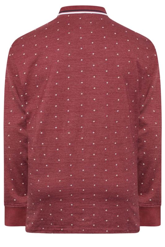 KAM Big & Tall Burgundy Red Dobby Print Long Sleeve Polo Shirt | BadRhino 4