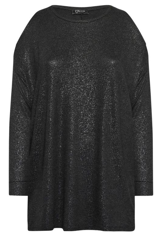 Curve Plus Size Black Glitter Long Sleeve Cold Shoulder Top | Yours Clothing 7