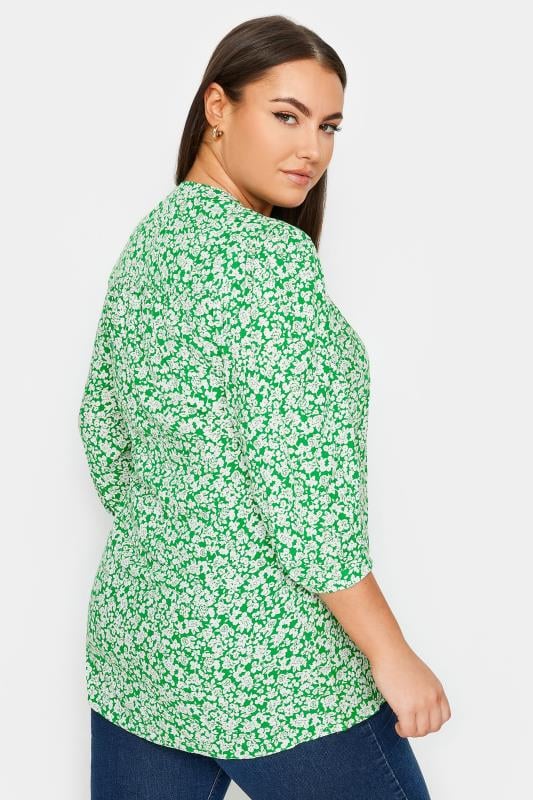 YOURS Plus Size Green Floral Print Pintuck Blouse | Yours Clothing