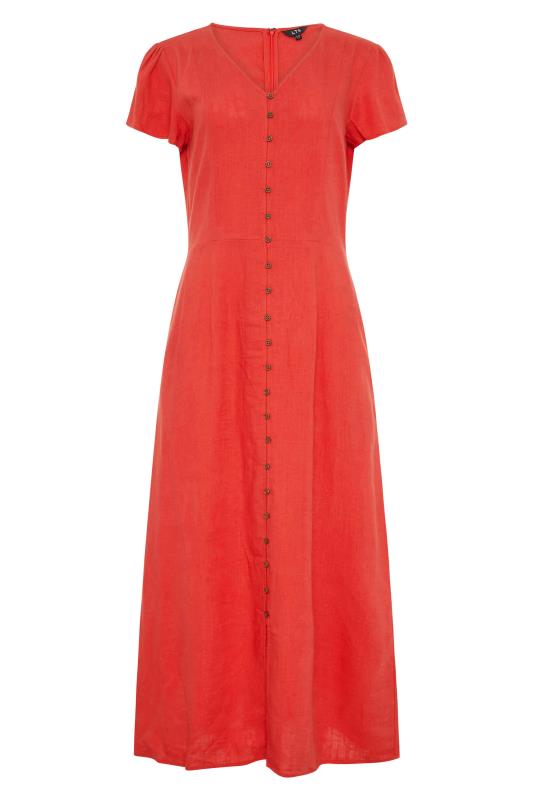 LTS Red Linen Button Front Midi Dress | Long Tall Sally