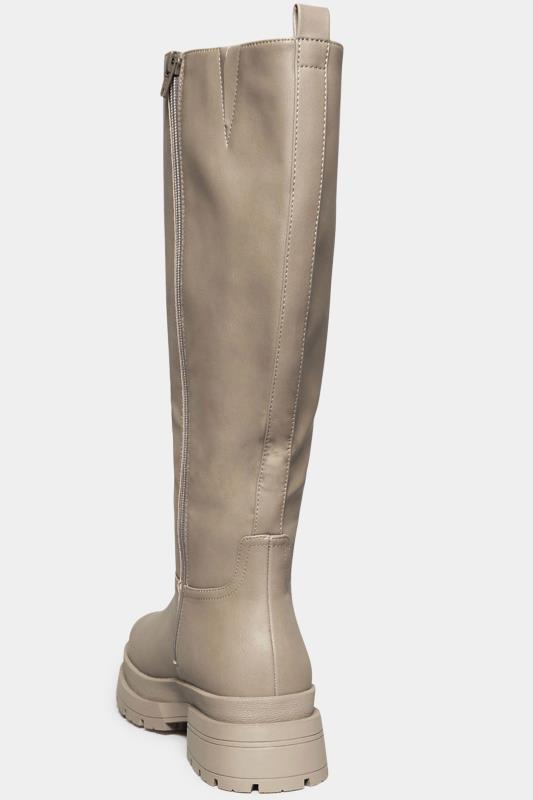 LIMITED COLLECTION Beige Brown Faux Leather Pull On Knee High Boots In Extra Wide Fit 4