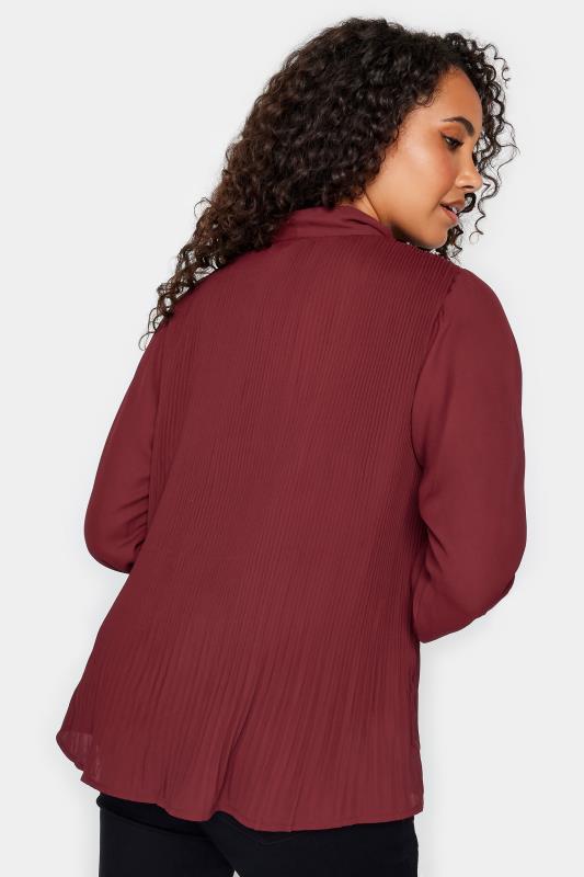 M&Co Burgundy Red Pleated Bow Neck Blouse | M&Co 3