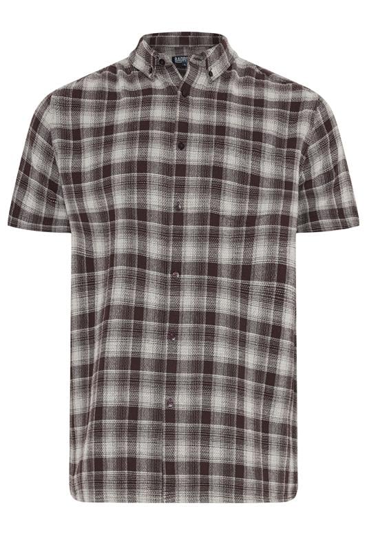  BadRhino Big & Tall Chemise manches courtes marron à carreaux et rayures