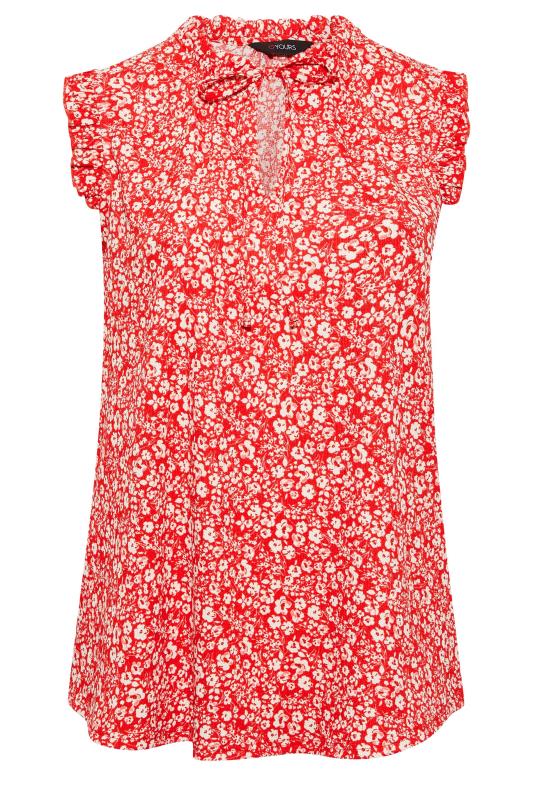 YOURS Plus Size Red Floral Print Frill Sleeve Blouse | Yours Clothing 6