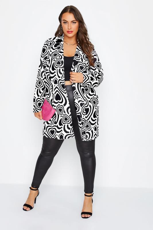 LIMITED COLLECTION Plus Size Black Retro Heart Blazer | Yours Clothing 2