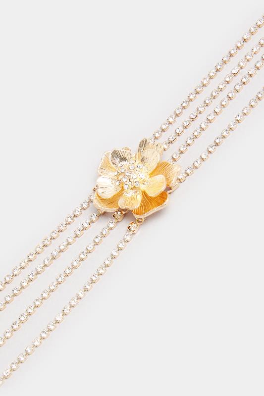 Gold Tone Layered Diamante Flower Choker Necklace | Yours Clothing 3