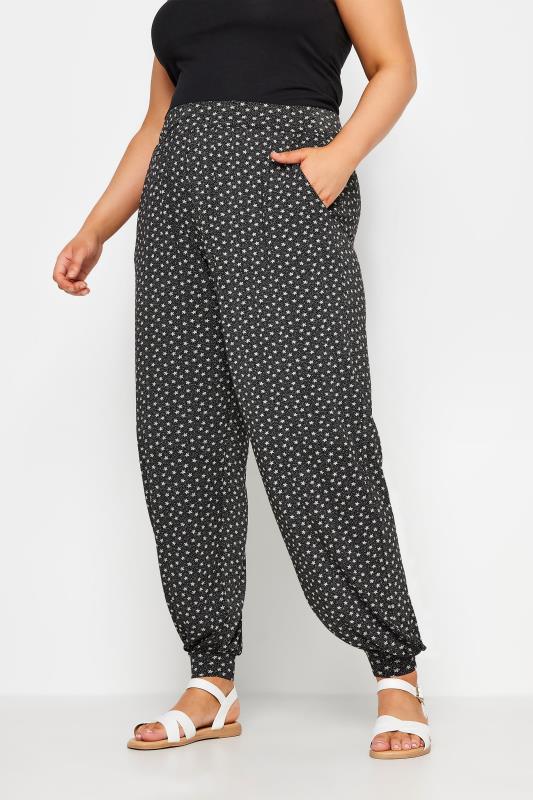 YOURS Plus Size Black Paisley Print Cropped Harem Joggers | Yours Clothing