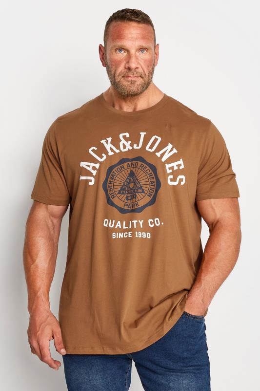 Großen Größen  JACK & JONES Big & Tall Rust Brown Logo Print T-Shirt