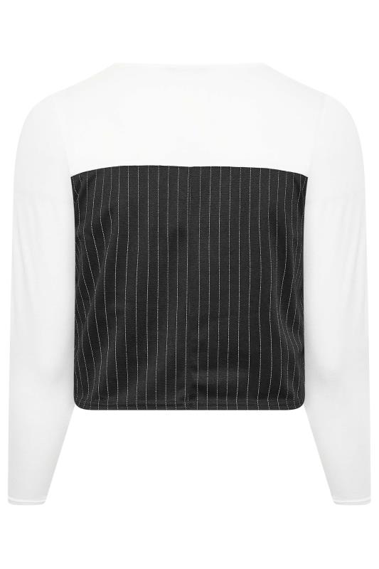 LIMITED COLLECTION Plus Size White Pinstripe Sweetheart Neck Crop T-Shirt | Yours Clothing 7