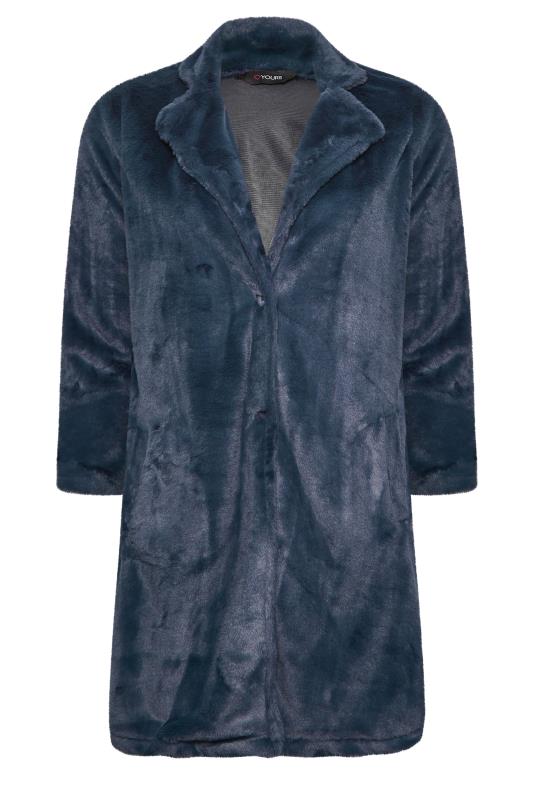 YOURS Plus Size Curve Navy Blue Faux Fur Coat | Yours Clothing  6
