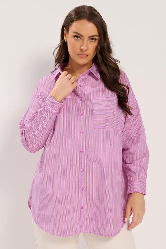  YOURS Curve Pink Stripe Button Through Shirt