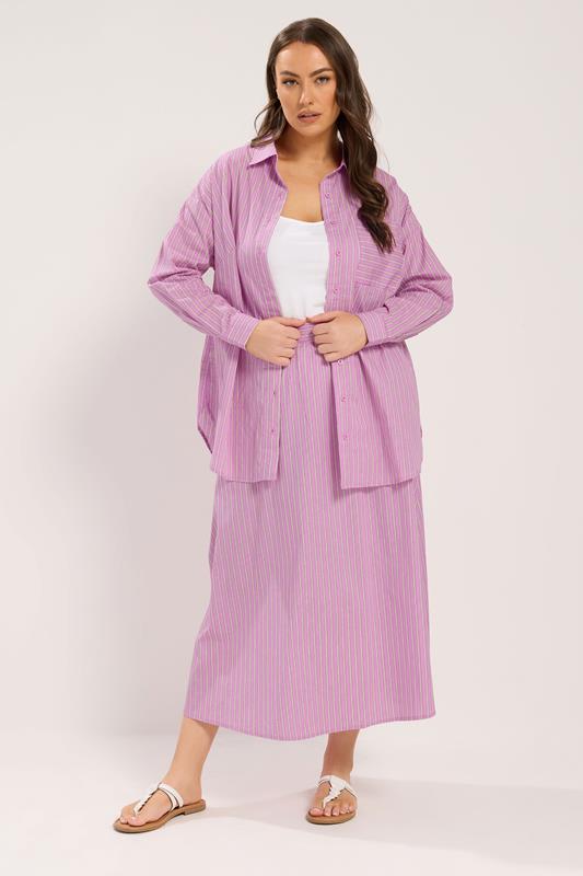 YOURS Plus Size Pink Stripe Midi Skirt | Yours Clothing 2