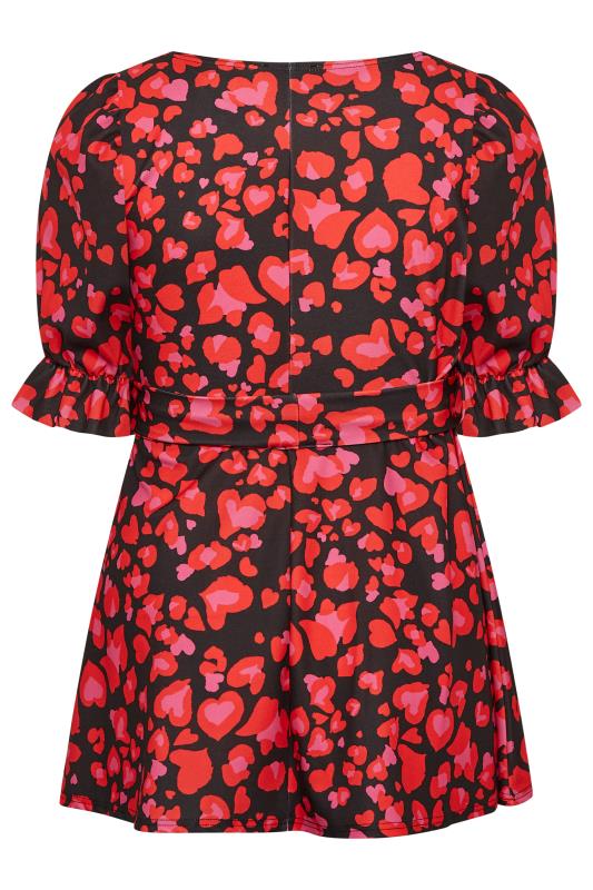 YOURS LONDON Plus Size Curve Red Animal Heart Print Peplum Top | Yours Clothing  7