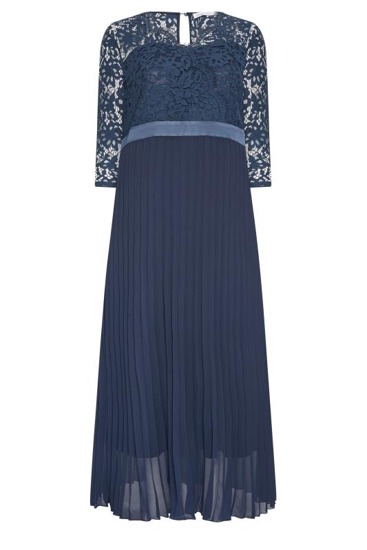 YOURS LONDON Plus Size Navy Blue Lace Wrap Pleated Maxi Dress | Yours Clothing 5