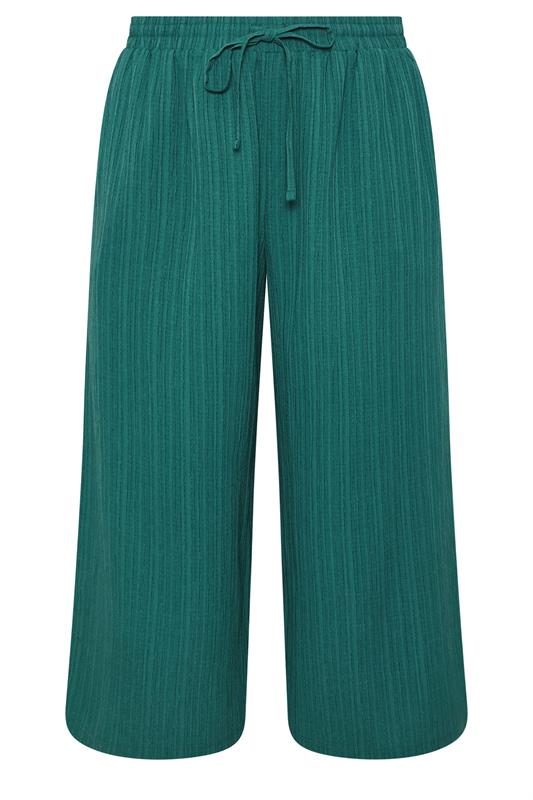 YOURS Plus Size Teal Textured Crop Trousers | Yours Clothing 5