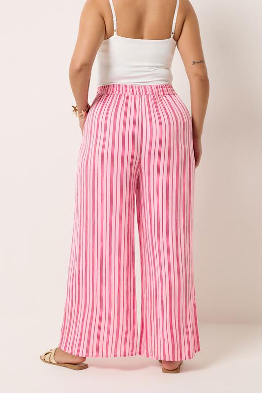 YOURS Plus Size Pink Stripe Crinkle Wide Leg Trousers | Yours Clothing 4