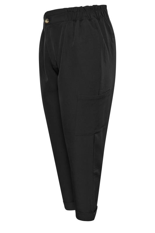 YOURS Plus Size Black Paperbag Waist Cargo Trousers | Yours Clothing  6