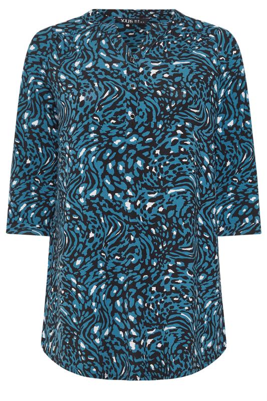 YOURS Plus Size Blue Animal Print Half Placket Shirt | Yours Clothing 5