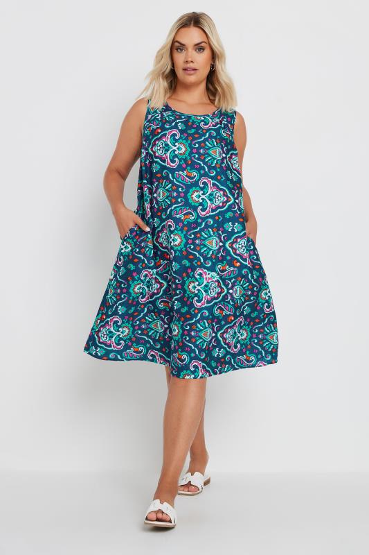 YOURS Plus Size Blue Paisley Print Pocket Swing Dress | Yours Clothing 2