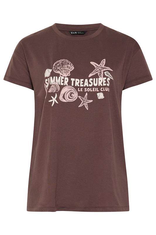 YOURS Plus Size Chocolate Brown 'Summer Treasures' Slogan T-Shirt | Yours Clothing 5