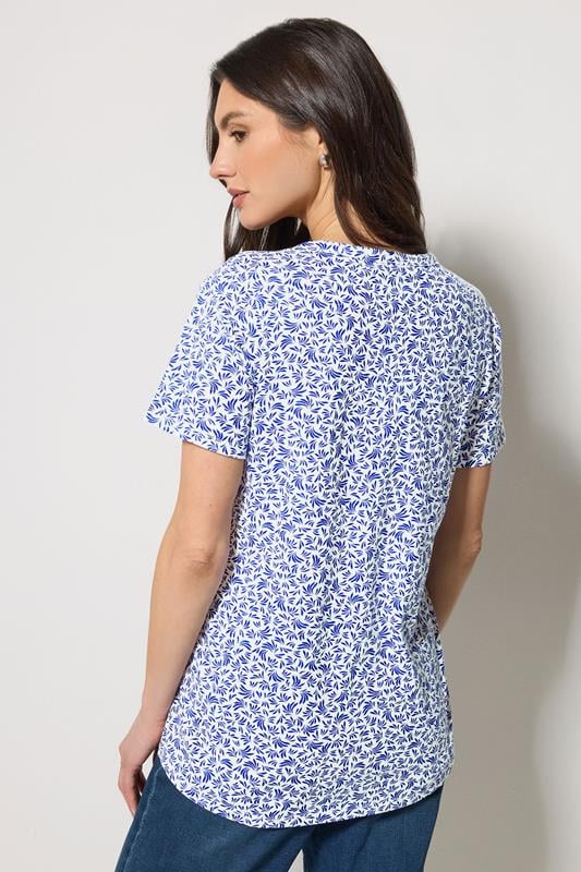 M&Co 2 PACK Navy Blue & White Floral Cotton Henley Tops | M&Co 5