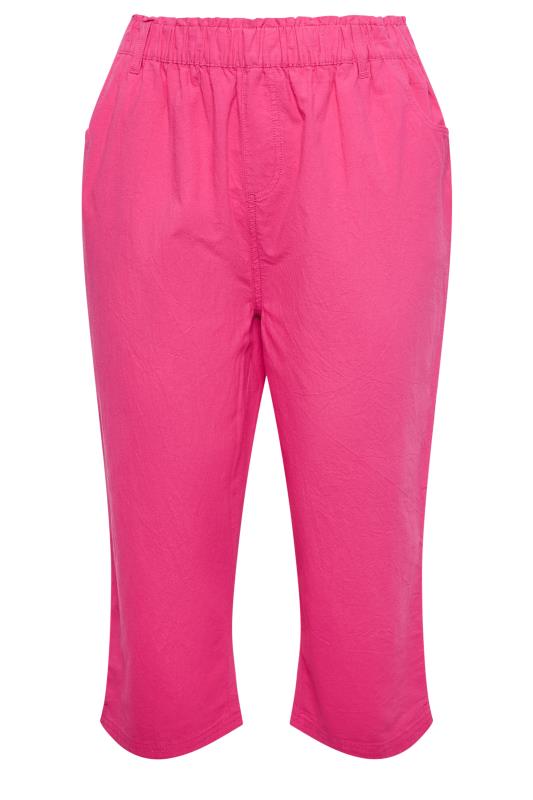YOURS Curve Plus Size Hot Pink Cotton Cropped Trousers | Yours Clothing  4