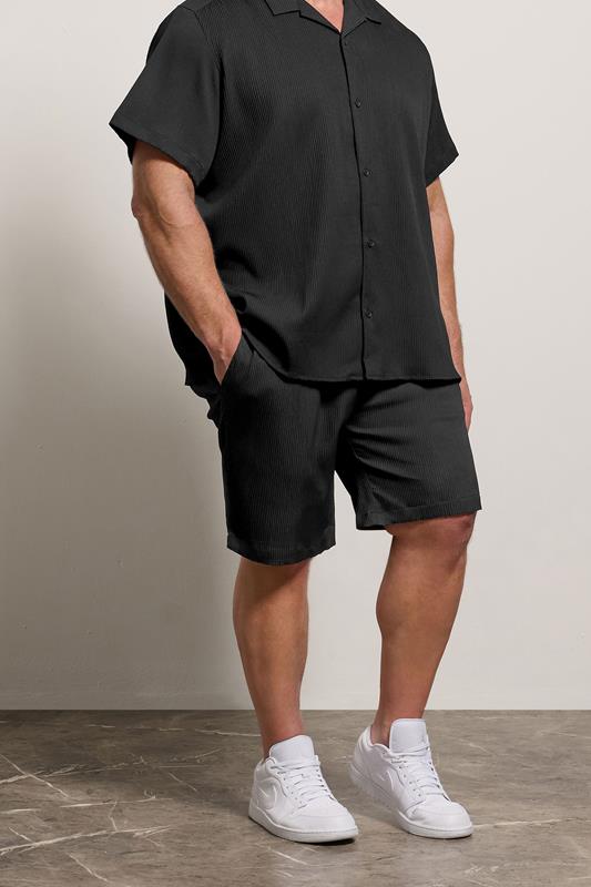 JACK & JONES Big & Tall Black Revere Shirt & Short Set | BadRhino 1