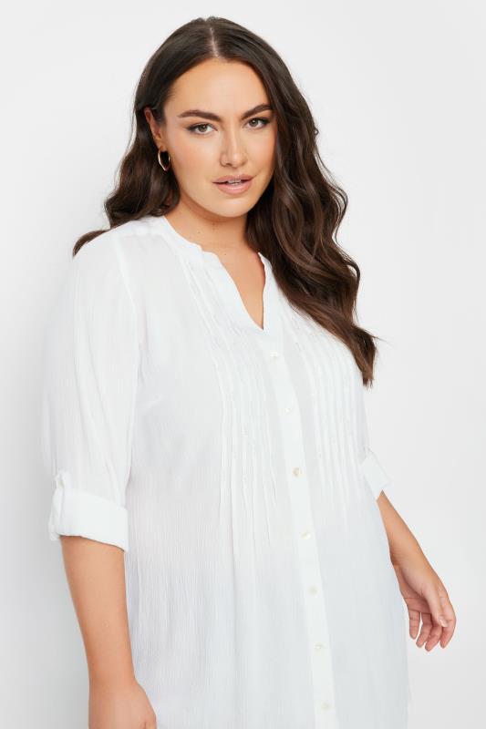 YOURS Plus Size White Pintuck Embellished Shirt | Yours Clothing 4