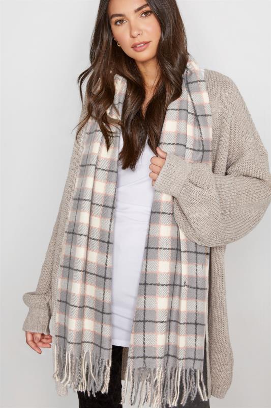 Plus Size Grey Check Print Tassel Scarf | Yours Clothing 1