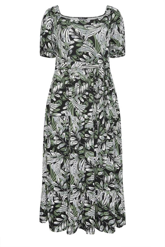 YOURS Plus Size Green Leaf Print Tiered Maxi Dress | Yours Clothing 5