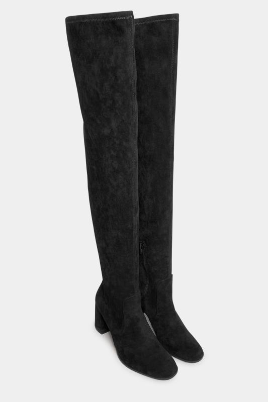 LTS Black Suede Heeled Over The Knee Boots In Standard D Fit | Long Tall Sally 2