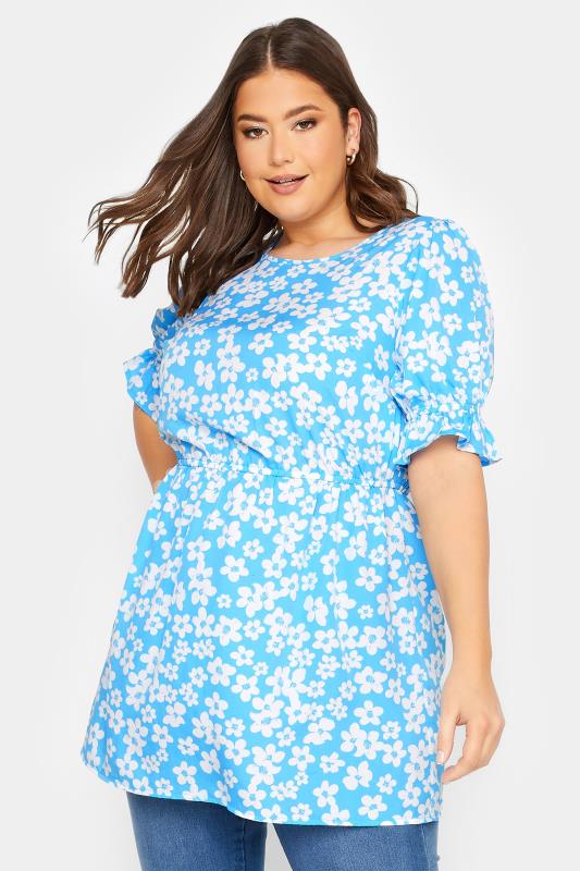  Grande Taille YOURS Curve Blue Floral Peplum Top
