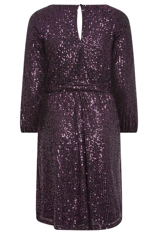 YOURS LONDON Plus Size Purple Sequin Skater Dress | Yours Clothing 8