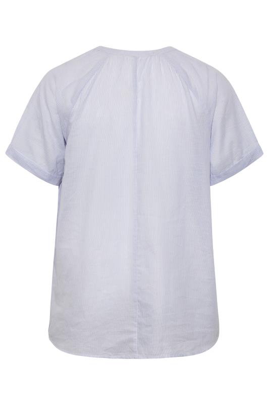 Plus Size Blue Striped Half Placket Raglan Blouse | Yours Clothing 7
