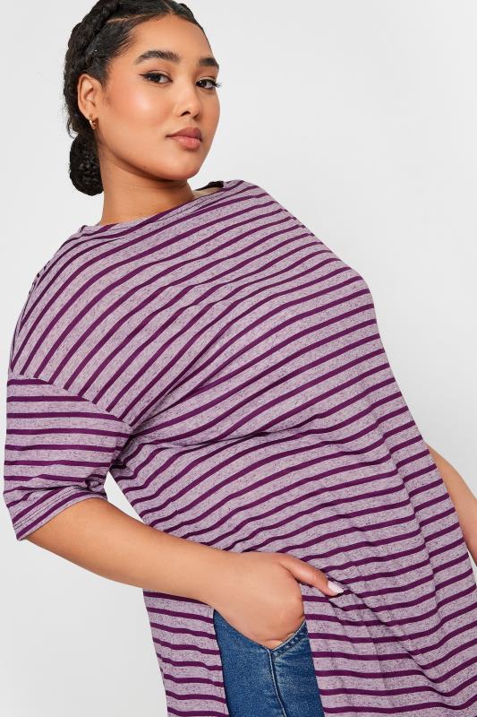 YOURS Plus Size Purple Stripe Oversized T-Shirt | Yours Clothing 5