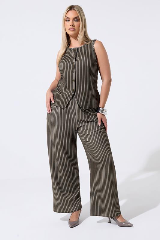  LIMITED COLLECTION Curve Chocolate Brown Stripe Wide Leg Trousers