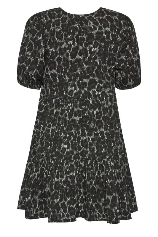 Curve Black Leopard Print Puff Sleeve Tiered Tunic Dress 7