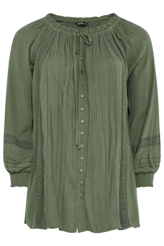 YOURS Plus Size Khaki Green Crinkle Tie Neck Blouse | Yours Clothing 5