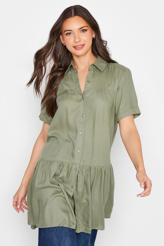  Grande Taille LTS Tall Khaki Green Tiered Tunic Top