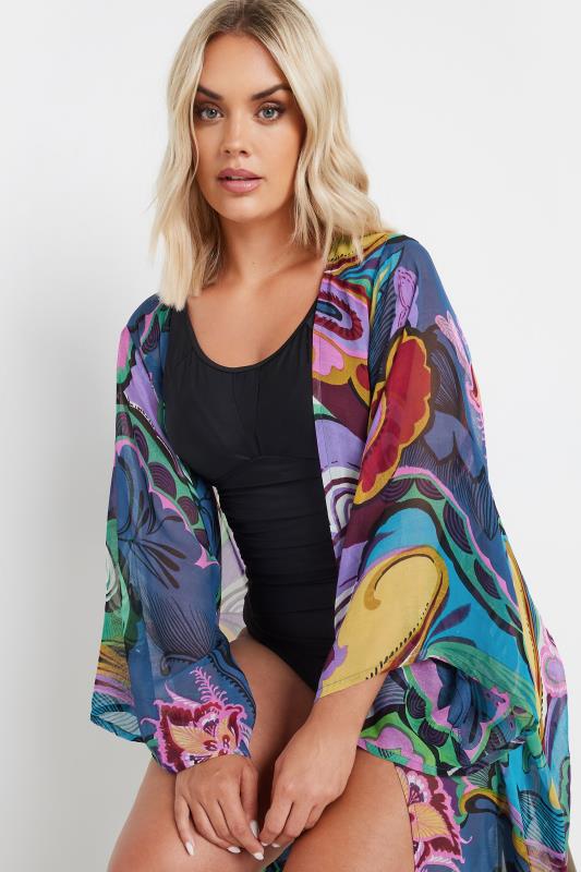 YOURS Plus Size Purple Abstract Print Beach Shirt | Yours Clothing 5